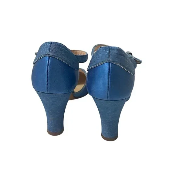 Vintage 1930s Cornelia Handmade Blue Silk Ankle Strap Pumps Rike-Kumler Dayton